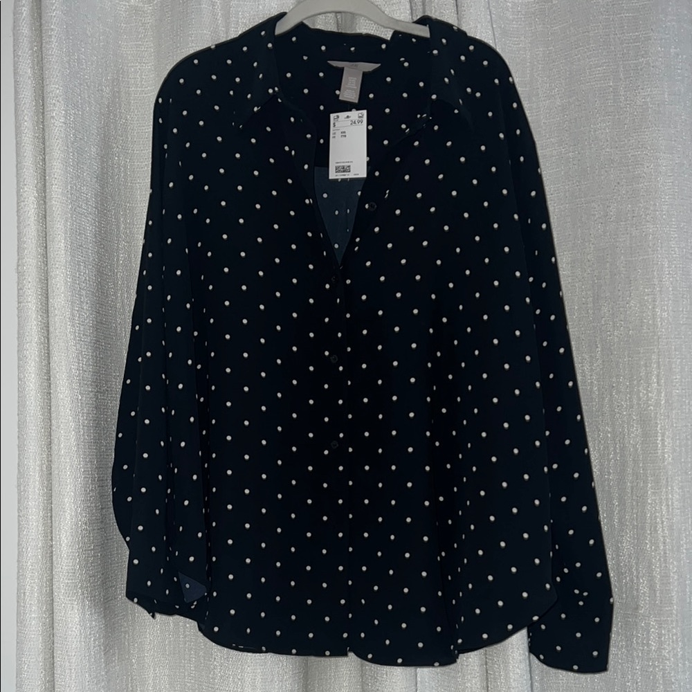 Relaxed Blue Blouse with Mandarin Collar